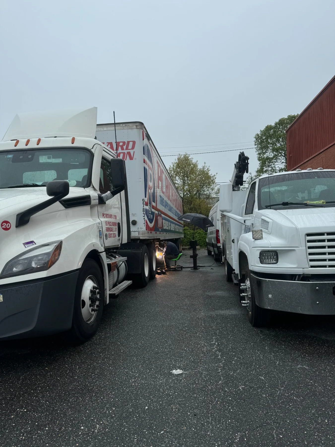 AVR Services technician performing mobile welding on a commercial truck and trailer